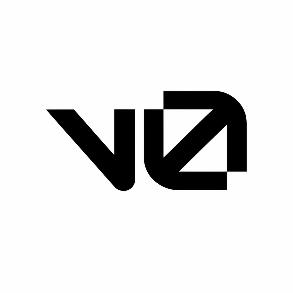 Logo featuring a stylized black 'VU' formed by angular shapes, with a square-like loop on the right.