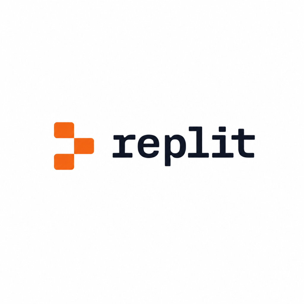 Replit logo: orange stacked-square icon to the left of the dark blue word replit