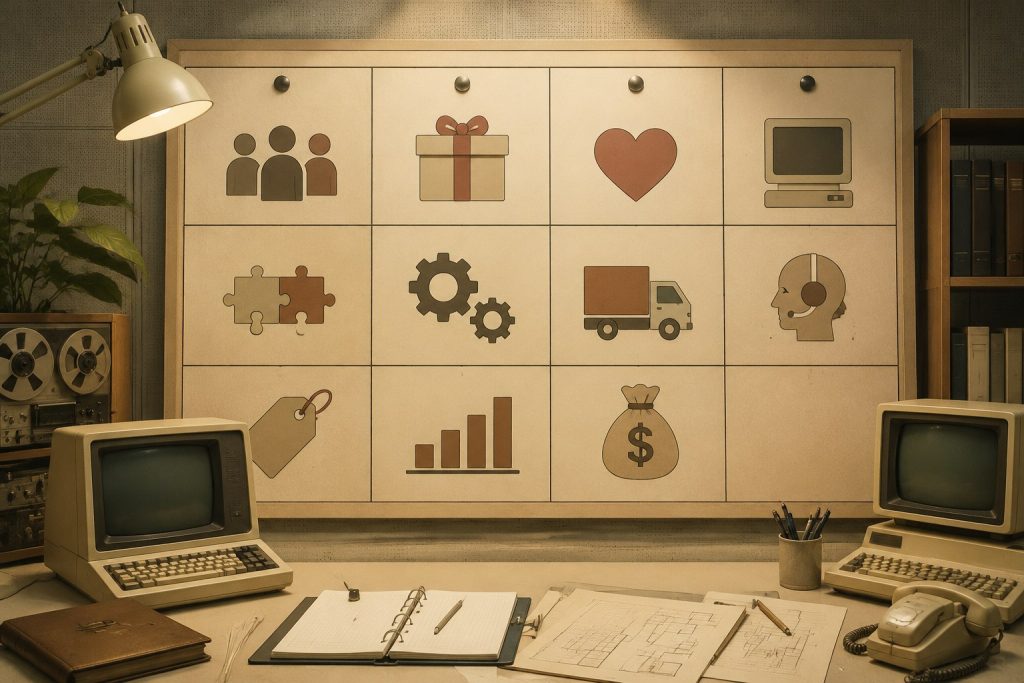 Business Model Canvas — шаблон из 9 блоков | YuSMP Group Шаблон Business Model Canvas из 9 блоков на доске в офисе IT-команды