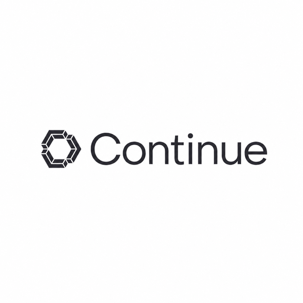 Continue logo: a geometric hexagon glyph to the left of the word 'Continue' in black on white background
